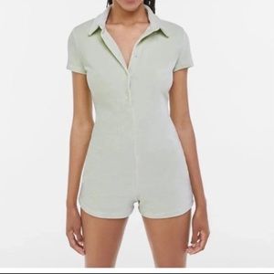 Bershka Green terry green polo romper
